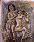 Jules Pascin Gril with sheila are hackle golden hair painting